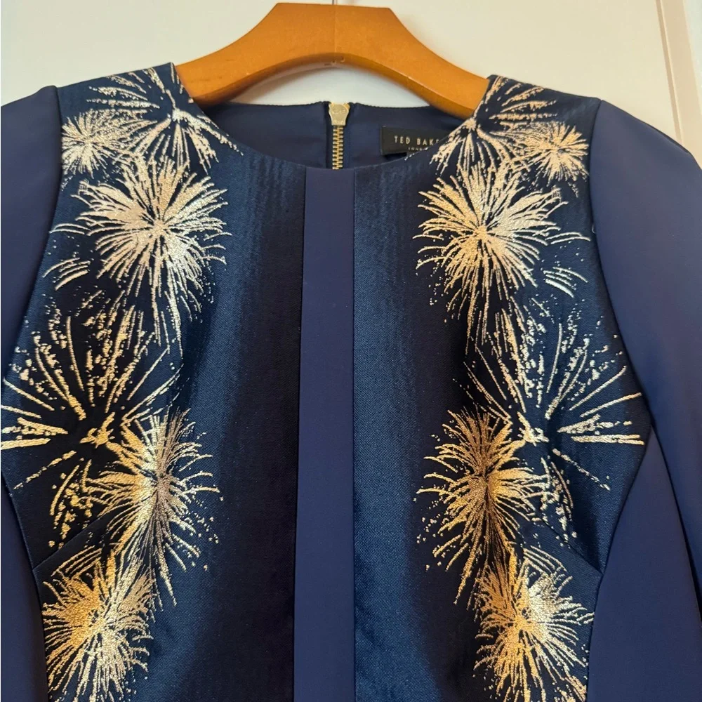 Ted Baker Elegant Navy and Gold Women's Dress - Picture 6 of 6